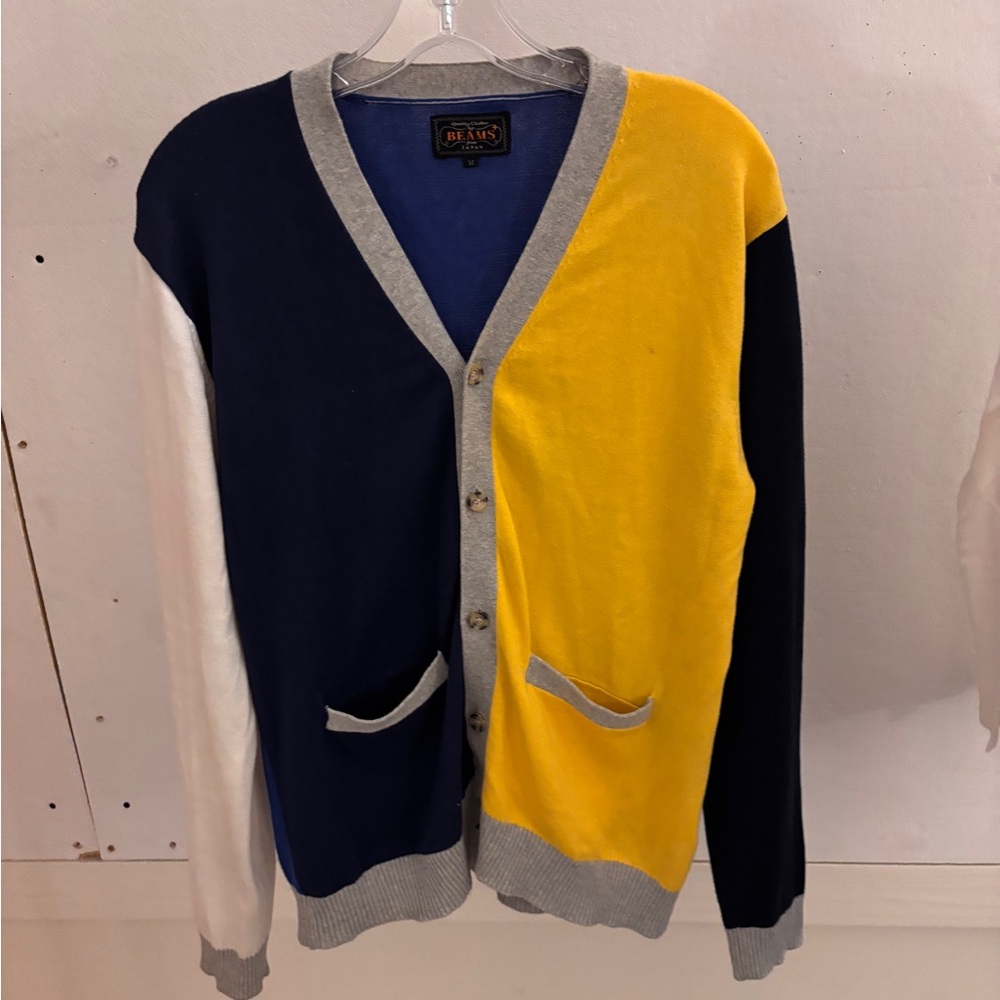 Beams Colorblock Cardigan with Pockets